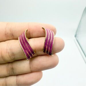 Vintage Magenta Enamel Wave Earrings